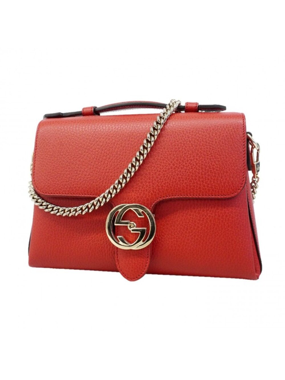 Gucci Handbag Interlocking Leather Red Champagne Gold 2-Way